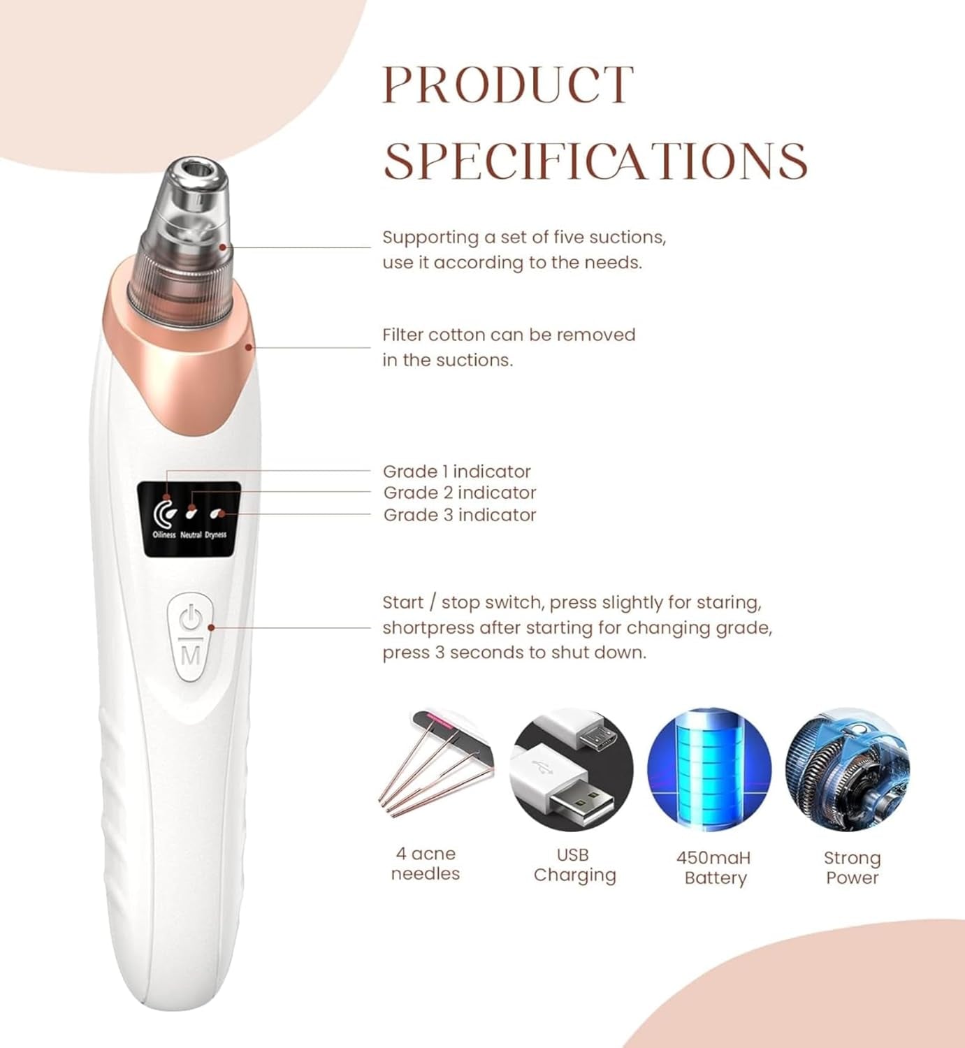 2024 Newest Blackhead Remover Pore Vacuum,Facial Pore Cleaner-5 Suction Power,5 Probes,Usb Rechargeable Blackhead Vacuum Kit Electric Acne Extractor Tool for Women