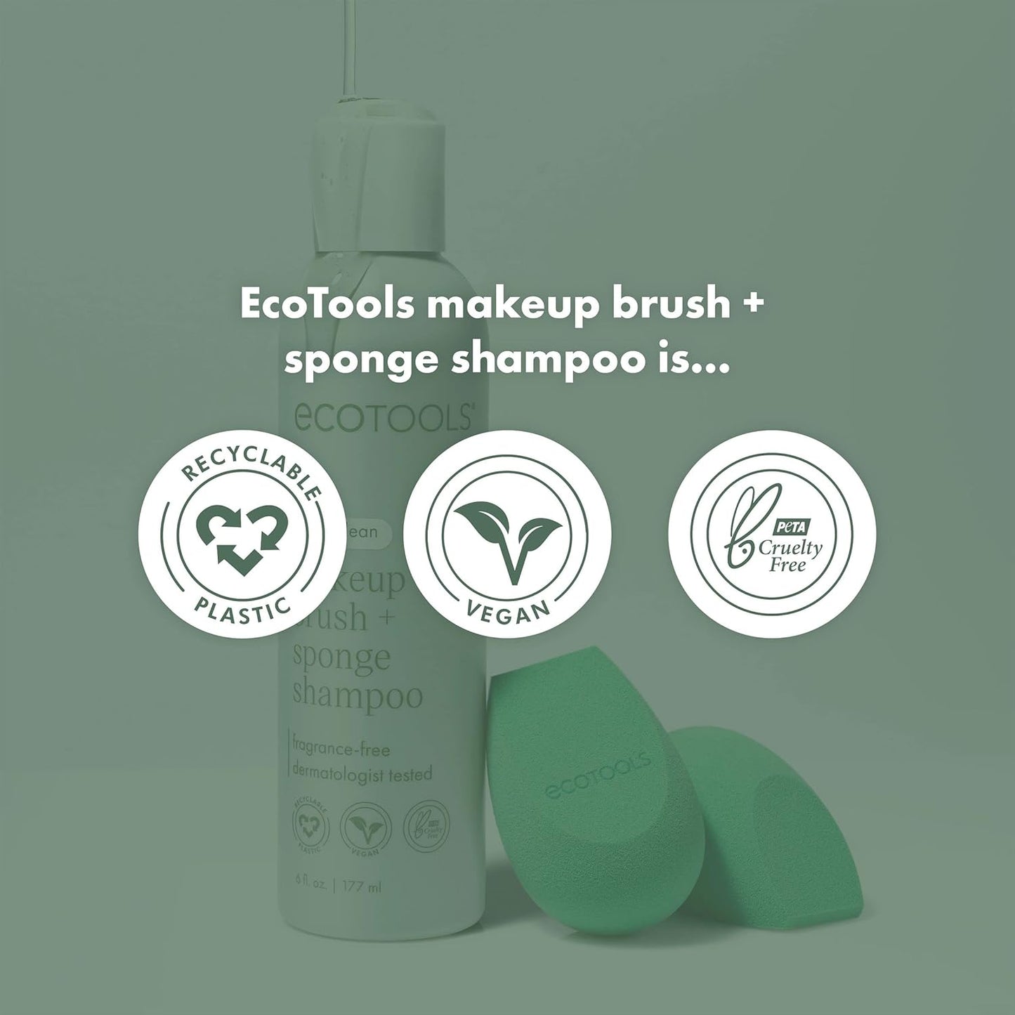 Cleanser Shampoo for Makeup Brush/Sponge/Puffs, Remove Makeup & Impurities, Fragrance-Free, No Harsh Chemicals, Vegan & Cruelty-Free, 6 Fl.Oz./177 Ml, 1 Count