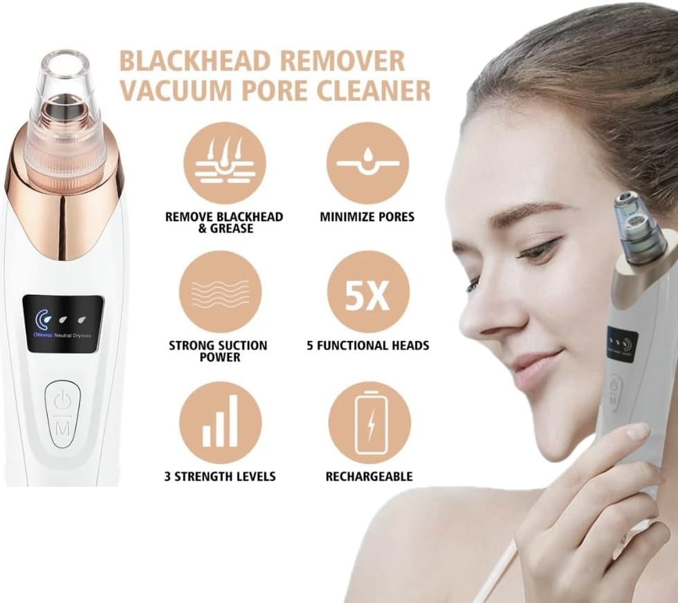 2024 Newest Blackhead Remover Pore Vacuum,Facial Pore Cleaner-5 Suction Power,5 Probes,Usb Rechargeable Blackhead Vacuum Kit Electric Acne Extractor Tool for Women